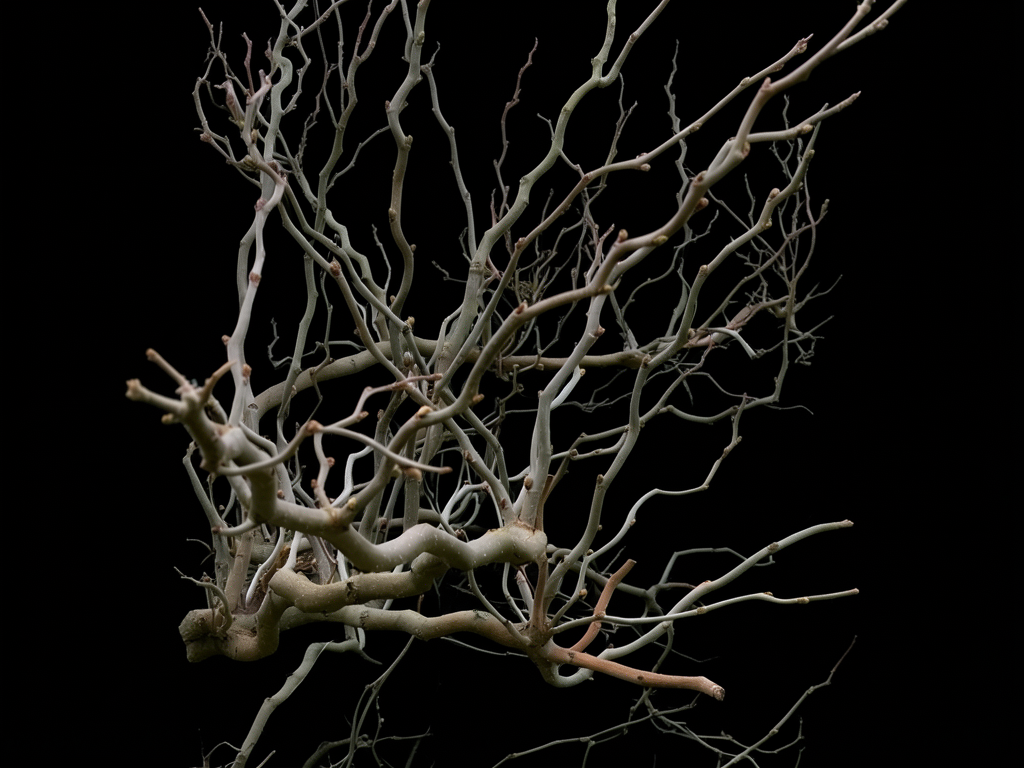 Sculptural bare branches against black